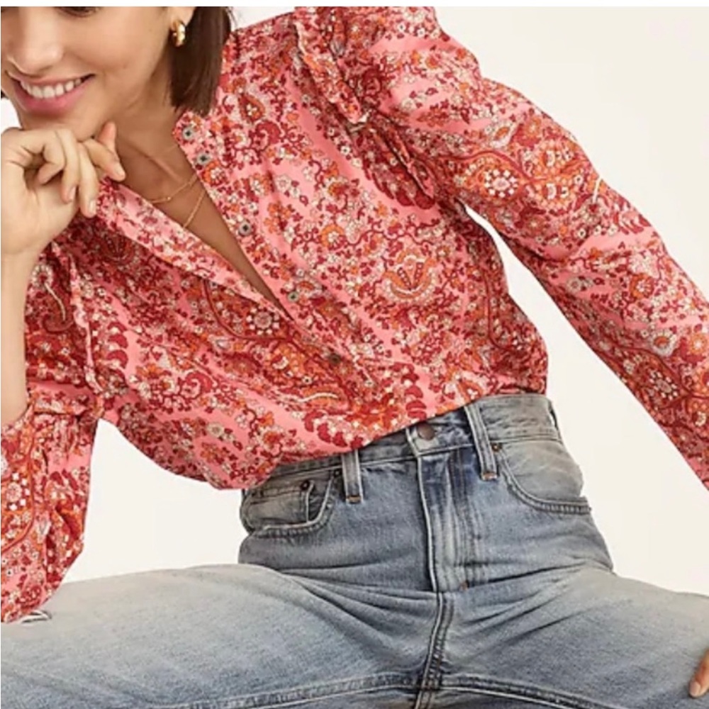 J. Crew Puff Sleeve Top in Oversize Paisley